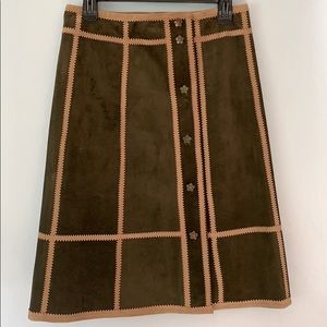 Jungal genuine suede A-line skirt green/tan, M*